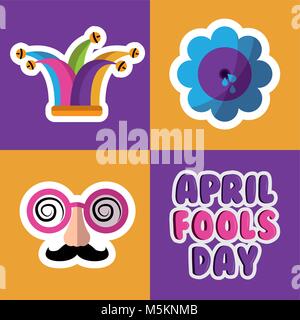 collection prank tricks fools day celebration Stock Vector