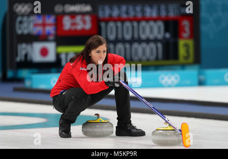 Great Britain's skipper Eve Muirhead during the Women's Bronze Medal match at the Gangneung Curling Centre during day fifteen of the PyeongChang 2018 Winter Olympic Games in South Korea. Stock Photo