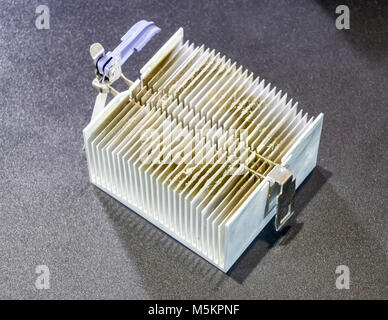 Dirty dusty radiator computer processor. Details of the computer's system unit. Stock Photo