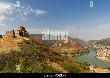 Jvari Monastery in Georgia. Rivers Kura and Aragvi in Mitskheta, ancient capital of Georgia, are shown on the background Stock Photo