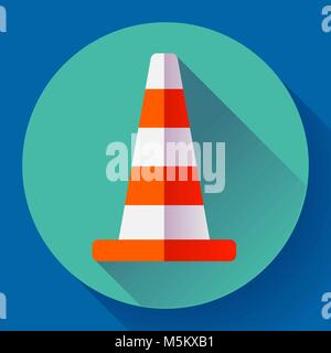 Traffic cone color icon. under construction symbol. Flat design style. Stock Vector