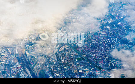 Aerial view of Saint-Denis with the Stade de France. Nothern suburb of Paris Stock Photo