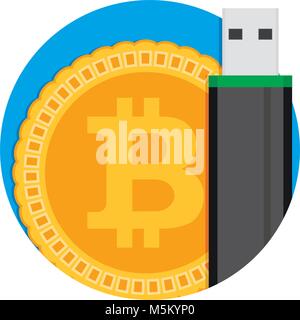Bitcoin storage icon. Emblem app safety crypto coin, web technology btc. Vector illustration Stock Vector