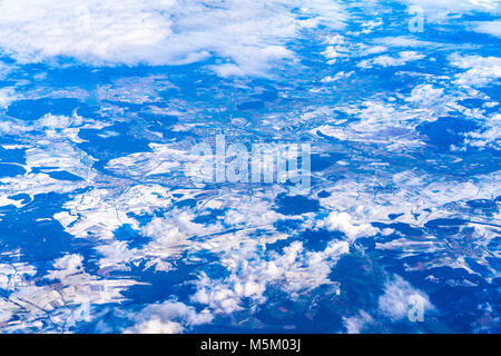 Flying above Swabian Alps in winter. Germany Stock Photo