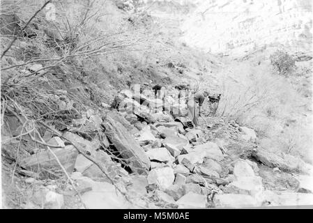 A Grand Canyon Historic Clear Creek Trail . TRAIL CONSTRUCTION ON CLEAR CREEK TRAIL, GRAND CANYON NATIONAL PARK. Stock Photo