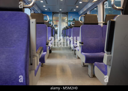 Proastiakos suburban railway connects Athens International Airport «Elefterios Venizelos» with the port of Piraeus among other destinations Stock Photo