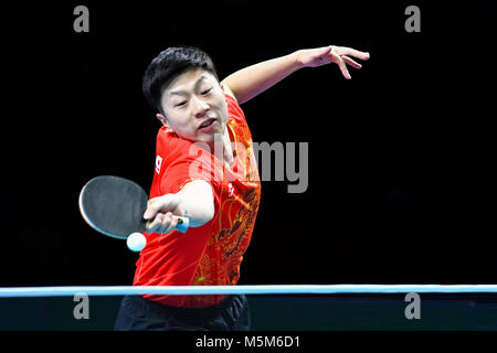London, UK, 24 Feb 2018. Xu Xin and Ma Long of China  during International Table Tennis Federation Team World Cup - Men's Semi-Final match between Xu Xin and Ma Long against Paul Drinkhall and Samuel Walker at Copper Box Arena . Credit: Taka G Wu Stock Photo