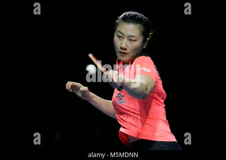 London, UK. 24th Feb, 2018. Ding Ning of China competes against Ng Wing Nam of China's Hong Kong in the semifinal during the ITTF Team World Cup at the Copper Box Arena in London, Britain on Feb. 24, 2018. Credit: Tim Ireland/Xinhua/Alamy Live News Stock Photo