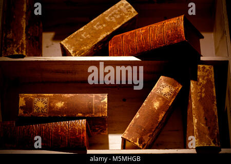 Old books on bookshelves. Stock Photo