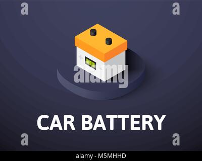 Car battery isometric icon, isolated on color background Stock Vector
