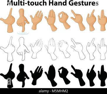 Chart showing multi-touch hand gestures illustration Stock Vector