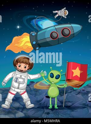 Space theme background with alien in the space illustration Stock ...