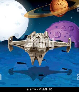 Background scene with UFO flying in dark sky illustration Stock Vector ...
