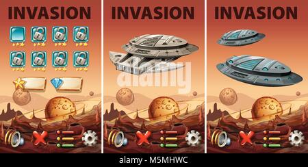 Game template with space invasion theme illustration Stock Vector