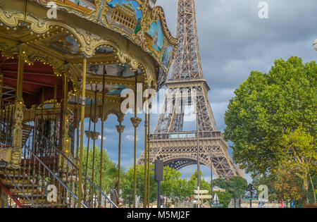 Eiffel Tower Carousel, Paris, France Stock Photo