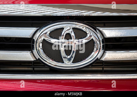 BELGRADE, SERBIA - MARCH 28, 2017: Detail from Toyota car in Belgrade, Serbia. Toyota is the worlds 5th largest company by revenue Stock Photo