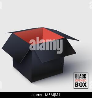 Black opened square box with red inside. Stock Vector