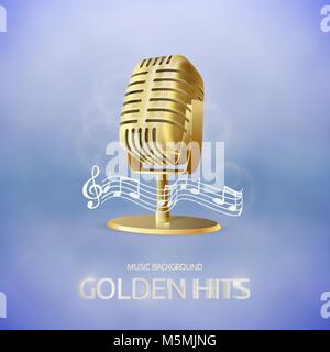 Golden  old vintage microphone icon. Radio station banner. Stock Vector