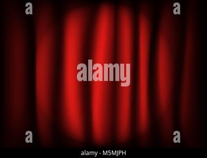 Spotlight on stage   red curtain. Stock Vector
