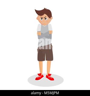 Sad offended character with big anime tear-stained eyes. Stock Vector