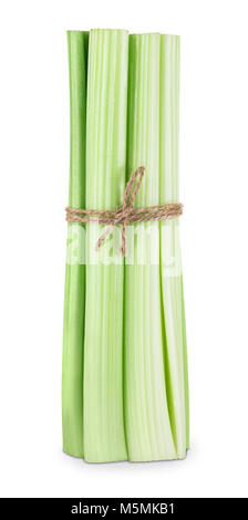 celery sticks, isolated on white background. Clipping path. Bunch of fresh celery stalks tied of twine Stock Photo