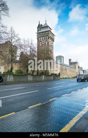 The Clock Tower of Cardiff Castle in Cardiff City centre in Wales. Stock Photo