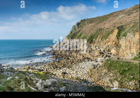 Low tide at Porth Nanven in Cornwall. Stock Photo