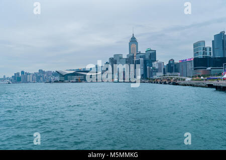 Hong Kong January 29, 2016: Victoria Harbor and Hong Kong Island.photo taken from Victoria Harbor Stock Photo