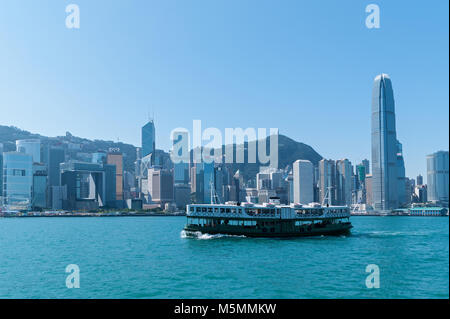 Hong Kong January 29, 2016: Victoria Harbor and Hong Kong Island.photo taken from Victoria Harbor Stock Photo