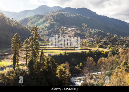 Chendebji, Bhutan.  Village near Chendebji. Stock Photo