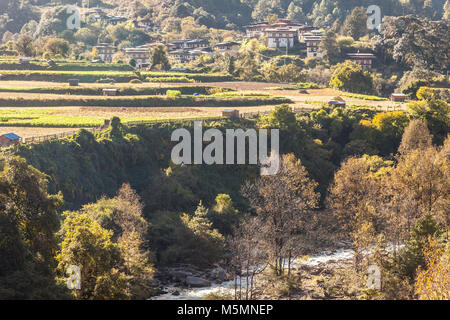 Chendebji, Bhutan.  Village near Chendebji. Stock Photo