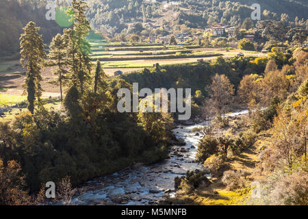 Chendebji, Bhutan.  Village near Chendebji. Stock Photo