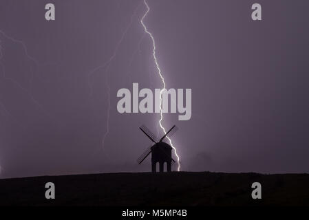 Chesterton Windmill, Warwickshire during a lightning storm. Stock Photo