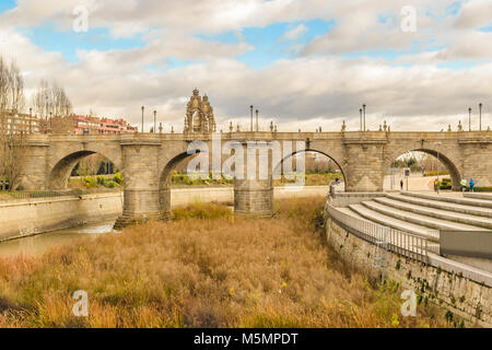 MADRID, SPAIN, DECEMBER - 2017 - Segovia bridge, a renaissance fourteenth century style construction located at manzanares district in Madrid, Spain Stock Photo