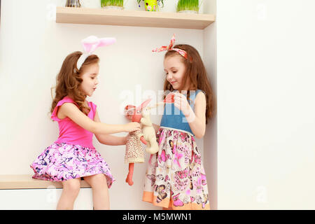 Cute little child wearing bunny ears on Easter day Stock Photo