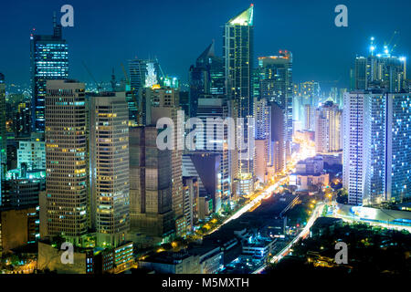 Manila, Philippines - Feb 25, 2018 : Eleveted, night view of Makati, the business district of Metro Manila, Philippines Stock Photo