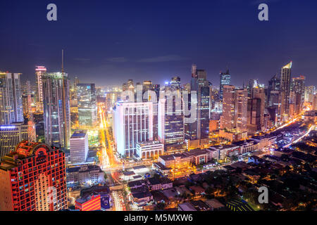 Manila, Philippines - Feb 25, 2018 : Eleveted, night view of Makati, the business district of Metro Manila Stock Photo