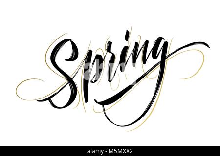 Spring handwritten lettering. Beautiful modern calligraphy. Isolated on white for easy use. Vector illustration Stock Vector