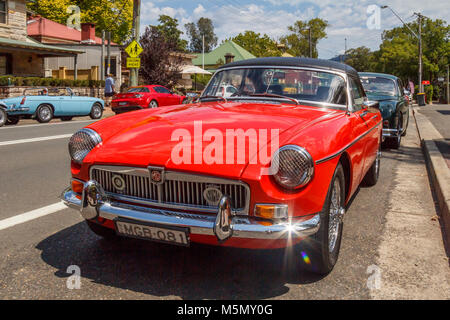 Classic red MGB roadster sports car, Kangaroo Valley, New SOuth Wales, Australia Stock Photo