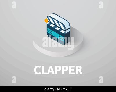 Clapper isometric icon, isolated on color background Stock Vector