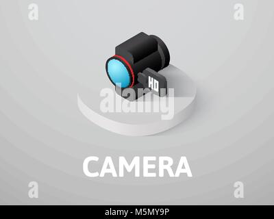 Camera isometric icon, isolated on color background Stock Vector