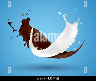 Mix Liquid Chocolate Milk Splash Stock Photo