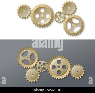 System of gold of the gear wheels on gray-white background Stock Vector