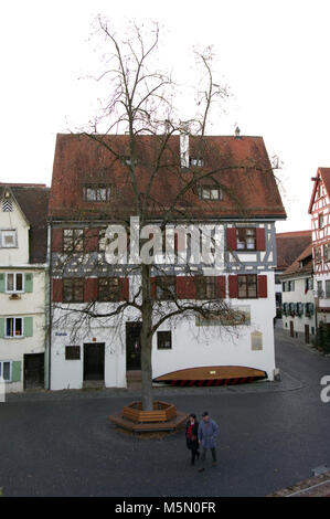 Stunning buildings in Ulm's Fischerviertel, The Fisherman's and Tanner's quarter, on a sunny day with blue skies in Baden-Wurtemmburg Bavaria Germany Stock Photo