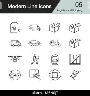 Logistics and Shipping icons. Modern line design set 5. For presentation, graphic design, mobile application, web design, infographics. Vector illustr Stock Vector
