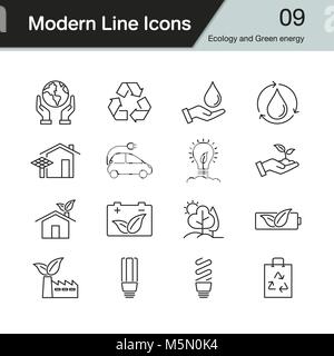 Ecology and Green energy icons. Modern line design set 9. For presentation, graphic design, mobile application, web design, infographics. Vector illus Stock Vector