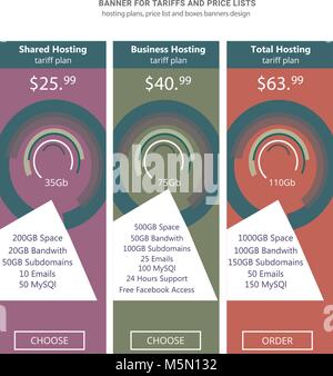 Banner for tariffs, a set of pricing tables Stock Vector