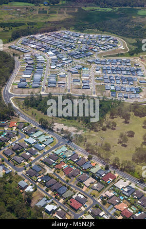 Aerial view of new housing development in Fletcher located on the western fringes of the city of Newcastle - New residential development such as this  Stock Photo