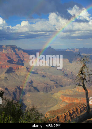 Grand Canyon National Park Shoshone Point Rainbow  . Sunday, July 15, 2012. Summer Rainbow from Shoshone Point on the South Rim. Stock Photo