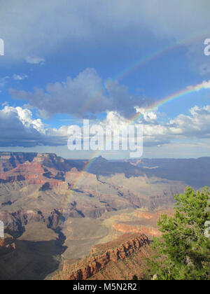 Grand Canyon National Park Shoshone Point Rainbows  . Sunday, July 15, 2012. Summer Rainbow from Shoshone Point on the South Rim. Stock Photo